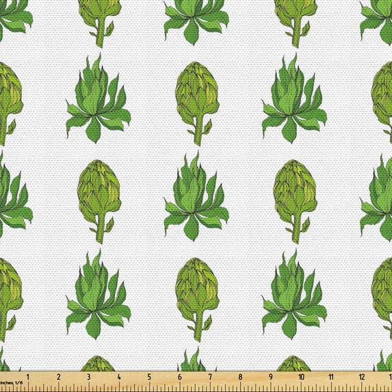 Ambesonne Botany Fabric by the Yard Upholstery, Succulent Flower Plants Art, 1 Yard, Green White
