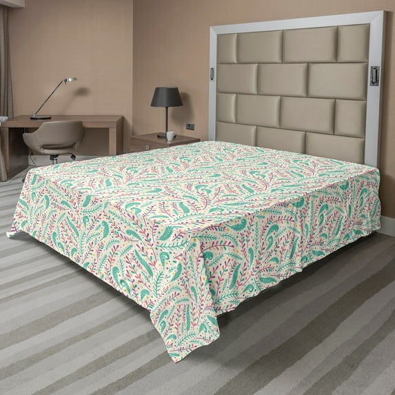 Ambesonne Botany Flat Sheet, Forest Foliage Repetition, California King, Ivory and Multicolor
