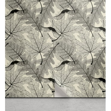 Ambesonne Botany Peel & Stick Wallpaper for Home, Skeleton of Leaves Graphic, 13"x36", Ivory Taupe Grey