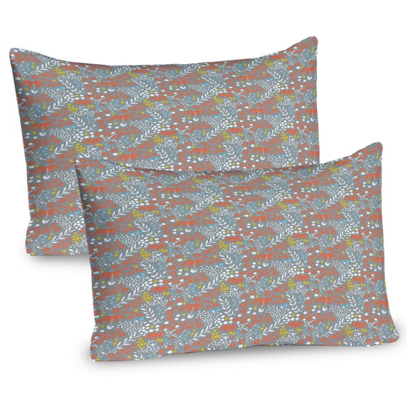 Ambesonne Botany Pillow Sham 2 Pack, Floral Doodle Meadow Spring, 26"x20", Grey Salmon White