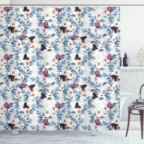 Ambesonne Botany Shower Curtain, Winter Climate Birds Graphic, 69"Wx84"L, White and Multicolor