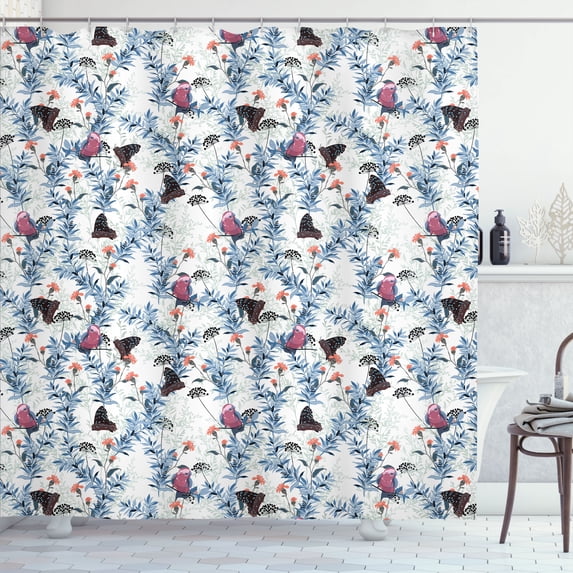 Ambesonne Botany Shower Curtain, Winter Climate Birds Graphic, 69"Wx84"L, White and Multicolor