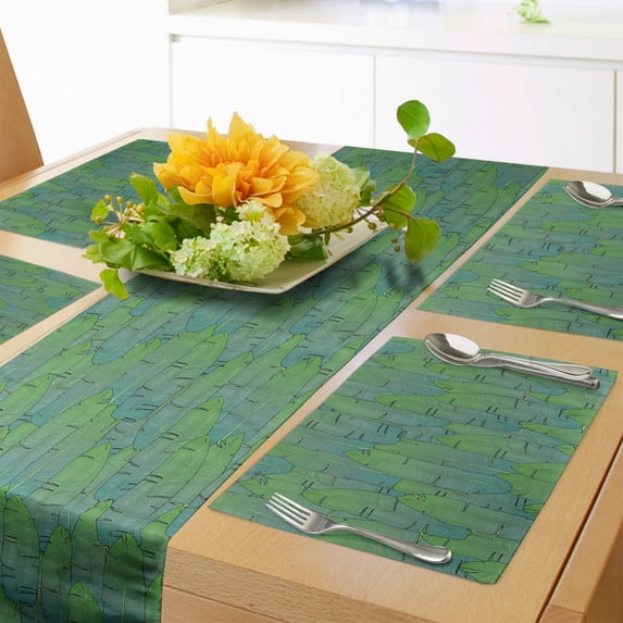 Ambesonne Botany Table Runner & Placemats, Exotic Palm Leaves Motifs, Placemat 4 pcs + Runner 14"x72", Fern Green Multicolor