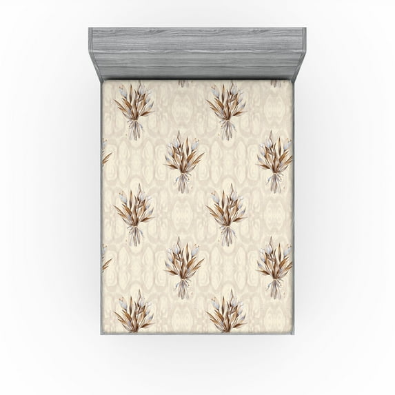 Ambesonne Botany Themed Fitted Sheet, Romantic Bouquet Art, Full Size, Eggshell Dark Mustard