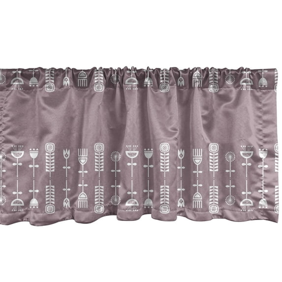 Ambesonne Botany Valance Pack of 2, Folk Art Style Flower Doodle, 42"X18", Grey Pink and White
