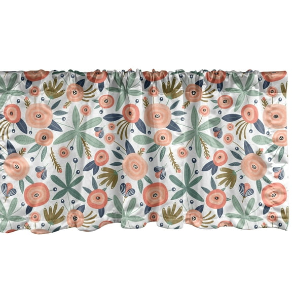 Ambesonne Botany Window Valance, Creative Doodle Leafy Flower, 42" x 18", Multicolor