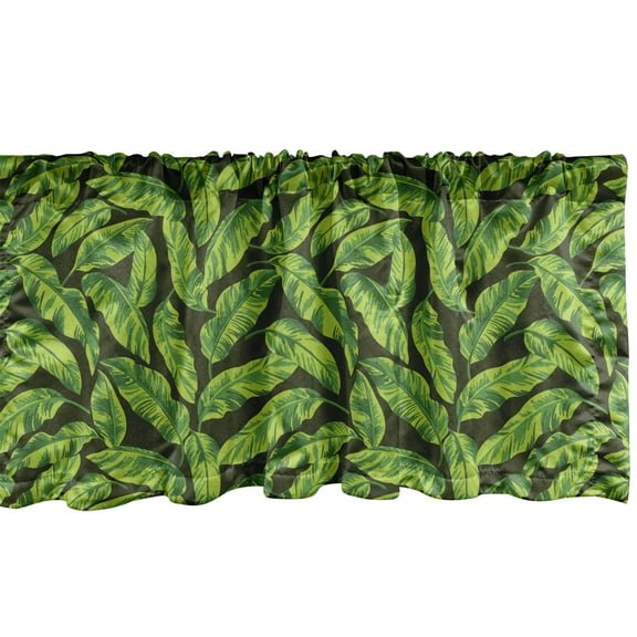 Ambesonne Botany Window Valance, Design Tropic Pattern with Exotic Leaves Simplicity, Curtain Valance for Kitchen Bedroom Decor with Rod Pocket, 54" X 18", Evergreen Yellow Green