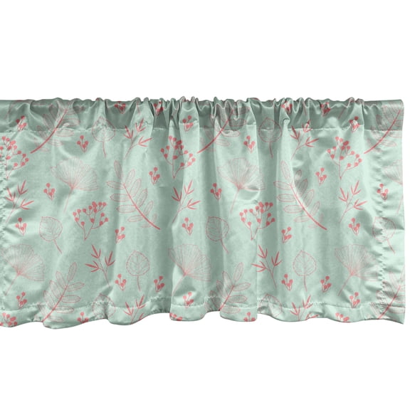 Ambesonne Botany Window Valance, Nature Meadow Herbs Leaves, 54" X 12", Coral and Mint Green