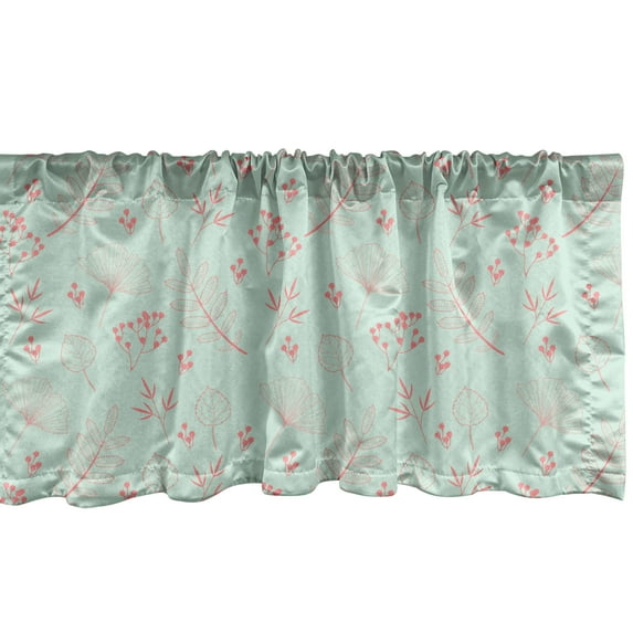 Ambesonne Botany Window Valance, Nature Meadow Herbs Leaves, 54" X 18", Coral and Mint Green