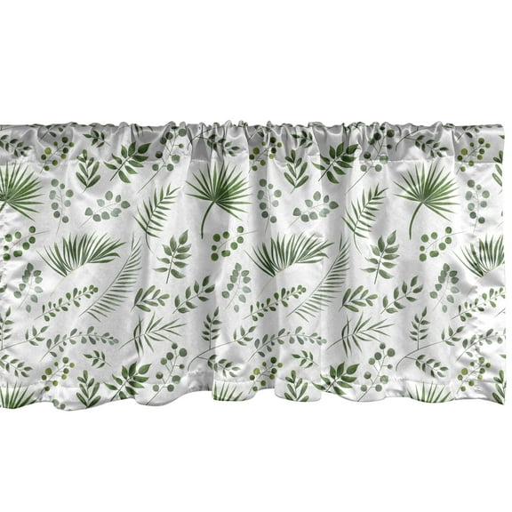 Ambesonne Botany Window Valance, Various Leaves, 54" X 12", Peacock Green White