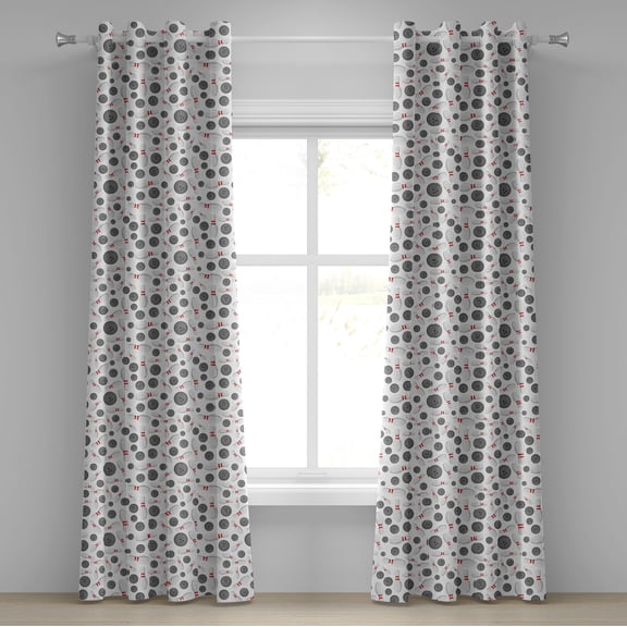 Ambesonne Bowling Grommet Curtain, Scattered Game, 50" x 120", Grey White Red