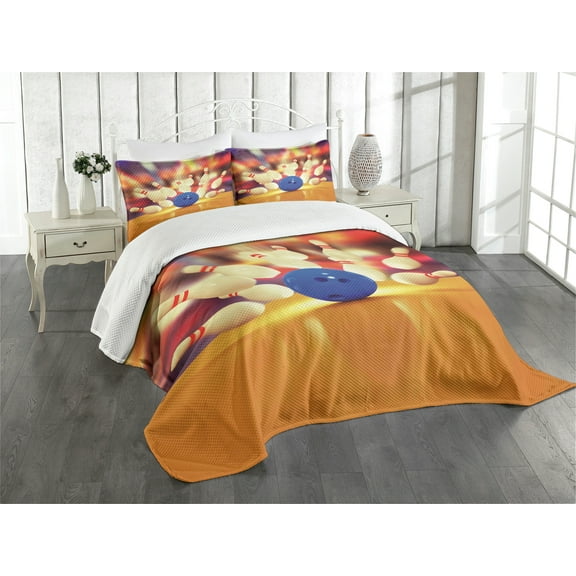 Ambesonne Bowling Party Quilted Bedspread Set 3 Pcs, Moment of Crash, King Size, Multicolor