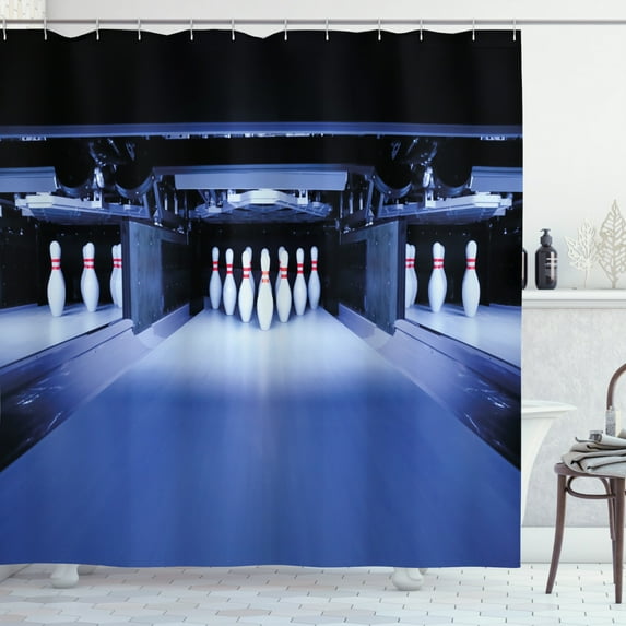 Ambesonne Bowling Party Shower Curtain, Symmetrical Pins, 69"Wx84"L, Blue White Red