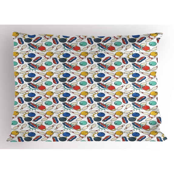Ambesonne Bowling Pillow Sham, Color Doodle Retro, 26" X 20", Multicolor