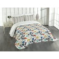 thumbnail image 1 of Ambesonne Bowling Quilted Bedspread Set 3 Pcs, Color Doodle Retro, Queen Size, Multicolor, 1 of 5