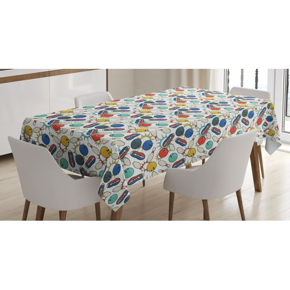 Ambesonne Bowling Tablecloth Rectangular Table Cover, Color Doodle Retro, 52"x70", Multicolor