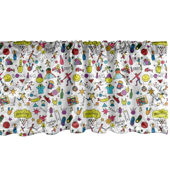 Ambesonne Bowling Valance Pack of 2, Cheery Colorful Cartoon, 54"X18", Multicolor