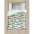 thumbnail image 1 of Ambesonne Boys Duvet Cover Sets, Pattern Cars Graphic, 2-Twin, Turquoise and Vermilion, 1 of 4