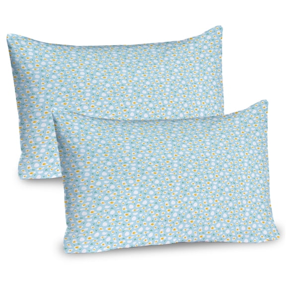 Ambesonne Breakfast Pillow Sham 2 Pack, Blue Morning Eggs Pattern, 26"x20", Pale Blue Marigold White