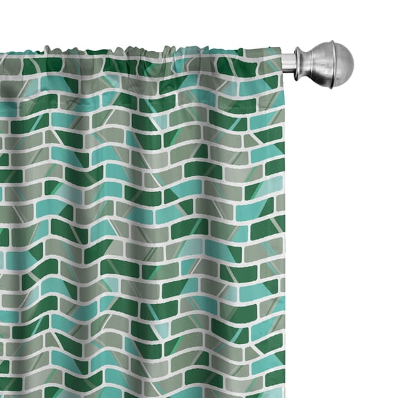 Ambesonne Brick 4-Panel Curtains, Creative Image with Blocks, 56"x84", Seafoam Hunter Green