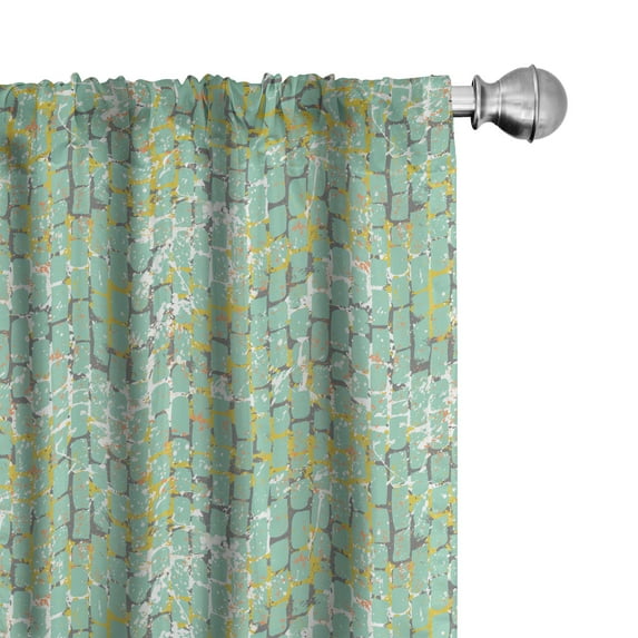 Ambesonne Brick 4-Panel Curtains, Grunge Street Wall Pattern, 56"x95", Seafoam Dimgray Yellow