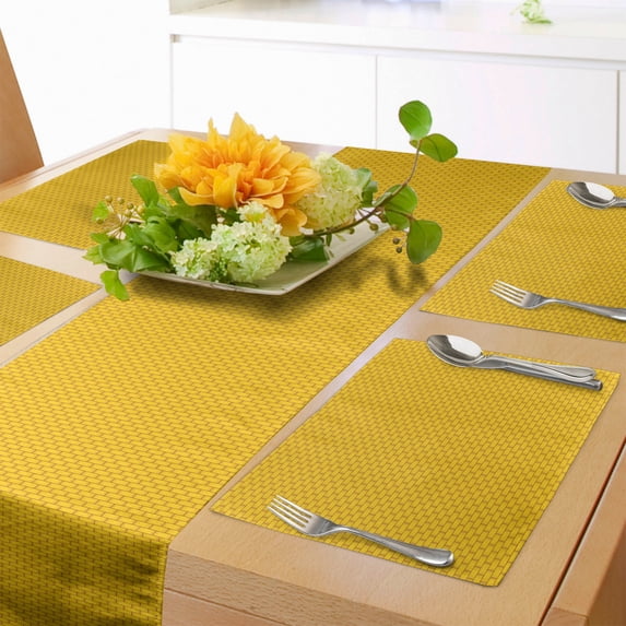 Ambesonne Brick Table Runner & Placemats, Classic Symmetric Rectangles, Placemat 4 pcs + Runner 14"x90", Earth Yellow Pale Coffee