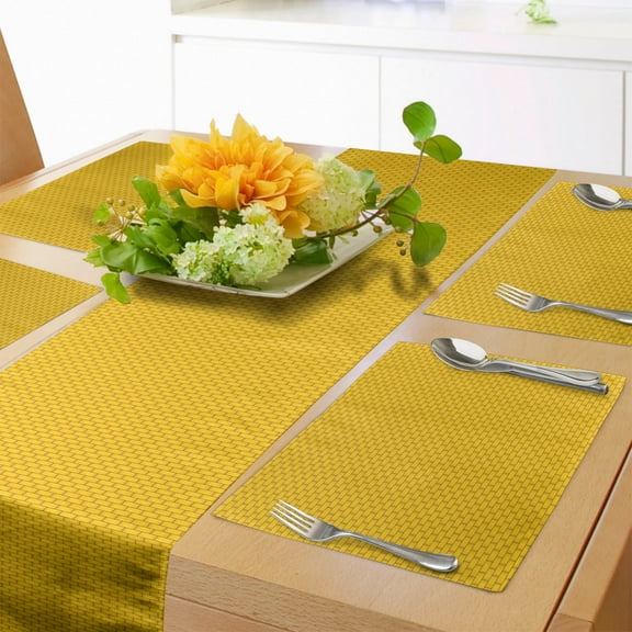 Ambesonne Brick Table Runner & Placemats, Classic Symmetric Rectangles, Placemat 4 pcs + Runner 16"x72", Earth Yellow Pale Coffee