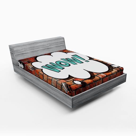 Ambesonne Brick Wall Fitted Sheet, Words Cracked Brick Wall, Full Size, Multicolor