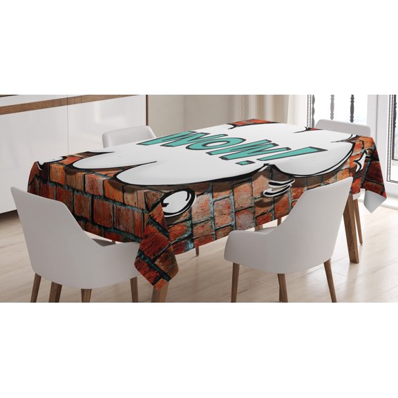 Ambesonne Brick Wall Tablecloth Rectangular Table Cover, Words Cracked Brick Wall, 52"x70", Multicolor