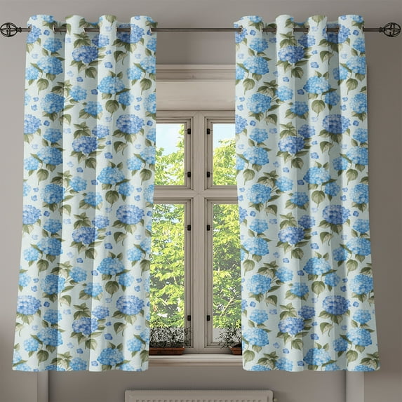 Ambesonne Bridal Grommet Curtain, Hydrangea Flowers Swirls, 50" x 63", Pale Blue Reseda Green