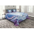 thumbnail image 1 of Ambesonne Bridal Quilted Bedspread Set 3 Pcs, Valentines Roses Heart, Queen Size, Blue Purple Pink, 1 of 5