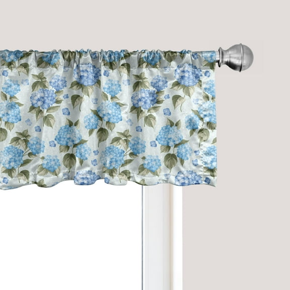 Ambesonne Bridal Window Valance, Hydrangea Flowers Swirls, 42" x 18", Pale Blue Reseda Green