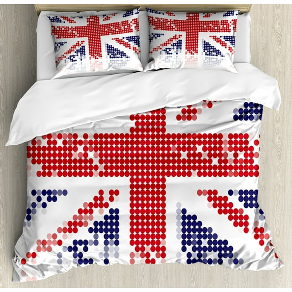 Ambesonne British Duvet Cover Set, Grunge Kingdom Flag, 2-Calking, White Red Indigo