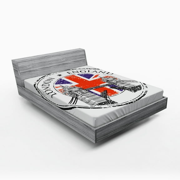 Ambesonne British Fitted Sheet, Flag Nostalgic National, Queen Size, Pale Grey Navy Blue