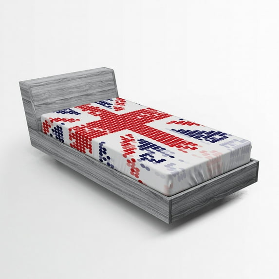Ambesonne British Fitted Sheet, Grunge Kingdom Flag, Twin XL Size, White Red Indigo
