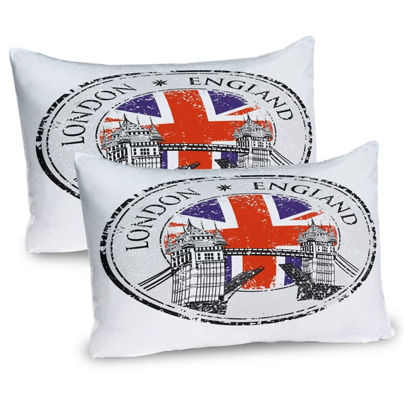 Ambesonne British Pillow Sham 2 Pack, Flag Nostalgic National, 30"x20", Pale Grey Navy Blue