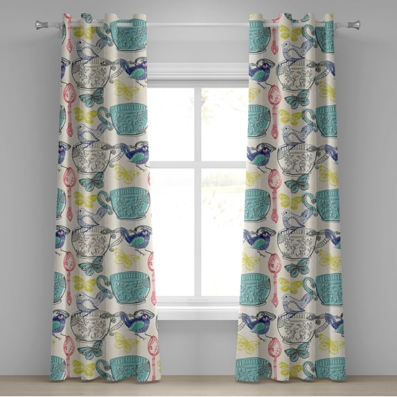 Ambesonne British Themed Grommet Curtain, Vintage English Art, 50"x120", Seafoam Hot Pink Cream