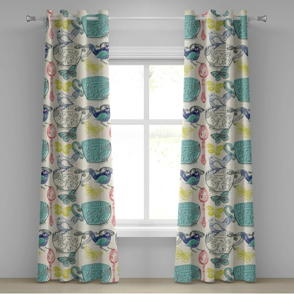 Ambesonne British Themed Grommet Curtain, Vintage English Art, 50"x72", Seafoam Hot Pink Cream