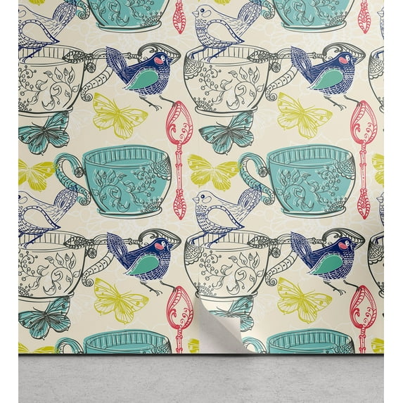 Ambesonne British Themed Peel & Stick Wallpaper for Home, Vintage English Art, 13"x72", Seafoam Hot Pink Cream