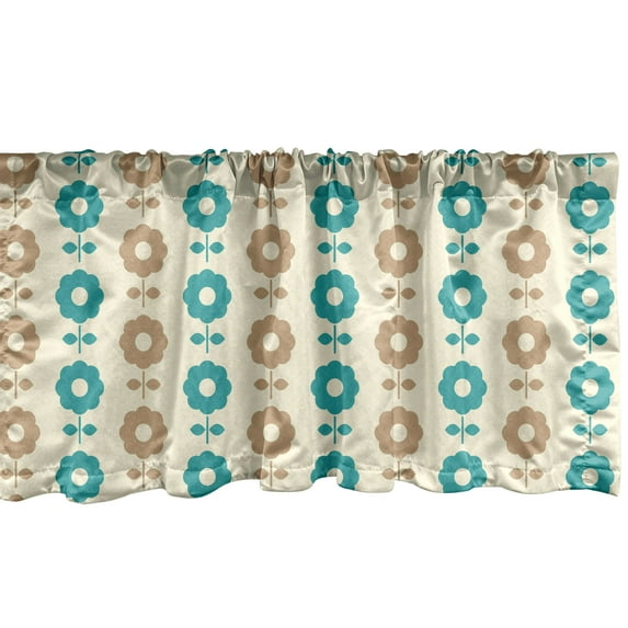 Ambesonne Brown and Blue Window Valance, Abstract Daisy Flowers Nostalgic Simple Graphic Motifs Garden, Curtain Valance for Kitchen Bedroom Decor with Rod Pocket, 54" X 12", Pale Brown Ivory