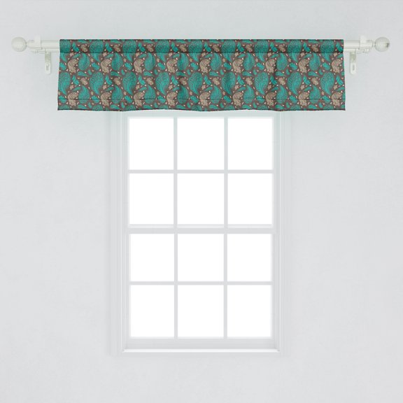 Ambesonne Brown and Blue Window Valance, Retro Curly Leaves, 54" X 12", Turquoise Umber