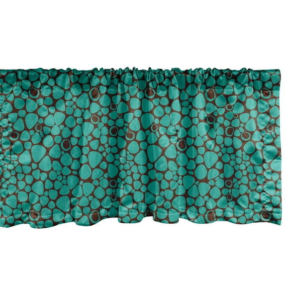 Ambesonne Brown and Blue Window Valance, Vivid Abstract Shapes on Brown Backdrop Contrast Colored Tile, Curtain Valance for Kitchen Bedroom Decor with Rod Pocket, 54" X 12", Dark Brown and Turquoise