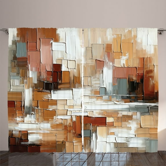 Ambesonne Brown Curtains 2 Panel Set, Nude Warm Palette Brushstroke, 108" x 96", Cinnamon Amber Blue Grey