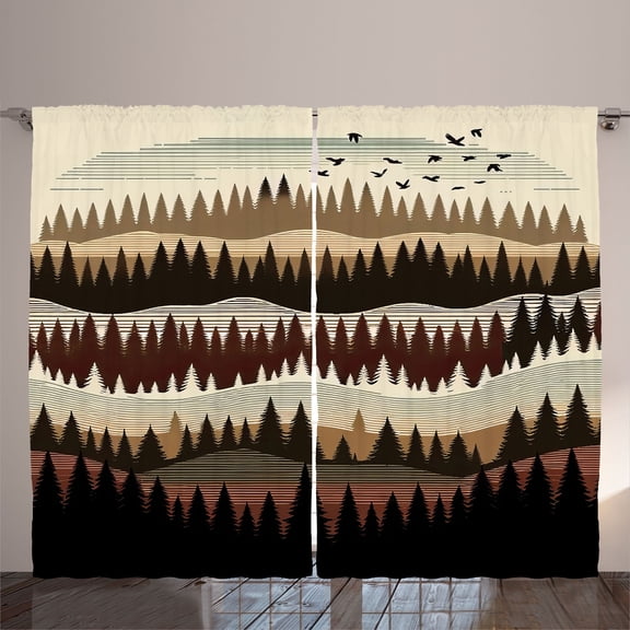Ambesonne Brown Curtains 2 Panel Set, Wild Zigzag Forest Nature Art, 108" x 63", Tan Burgundy and Ivory