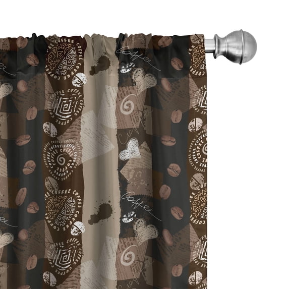Ambesonne Brown Curtains, Coffee Typo Hearts Beans, Pair of 28"x84", Brown