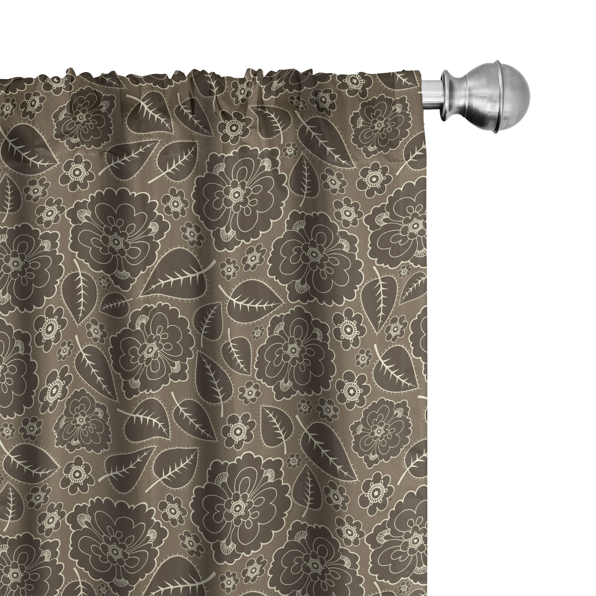 Taupe Vintage Floral Polyester Room-Darkening Curtain Panels, 28" x 95"