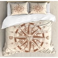 thumbnail image 1 of Ambesonne Brown Duvet Cover Set, Vintage Compass, King, Tan Brown, 1 of 6