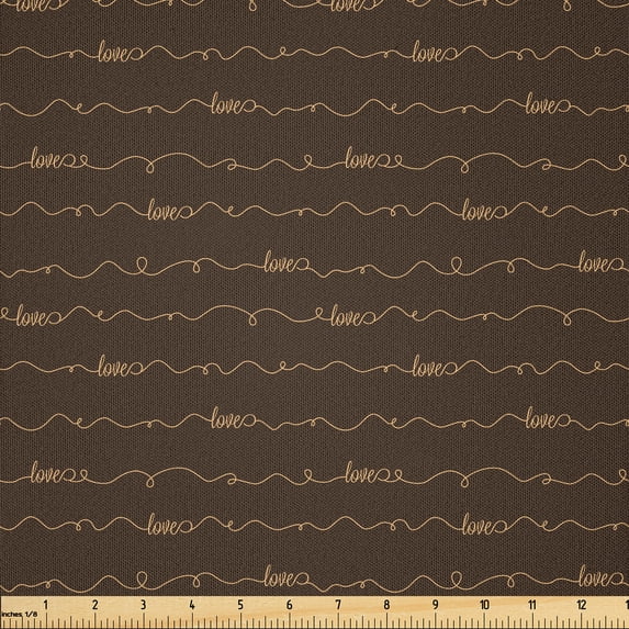 Ambesonne Brown Fabric by the Yard Microfiber, Hope Love Fun Happy Words, 2 Yards, Dark Brown and Cream