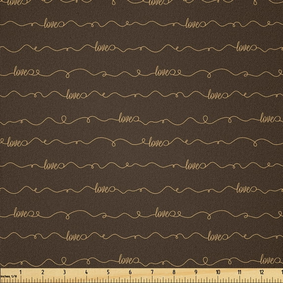 Ambesonne Brown Fabric by the Yard Microfiber, Hope Love Fun Happy Words, 5 Yards, Dark Brown and Cream