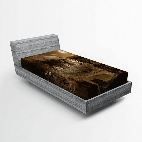 Ambesonne Brown Fitted Sheet, Medieval House, Twin XL Size, Brown